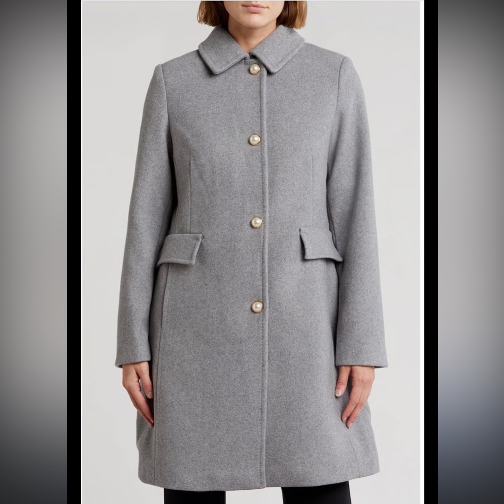 Kate Spade faux pearl button wool blend coat in heather gray Sz Large